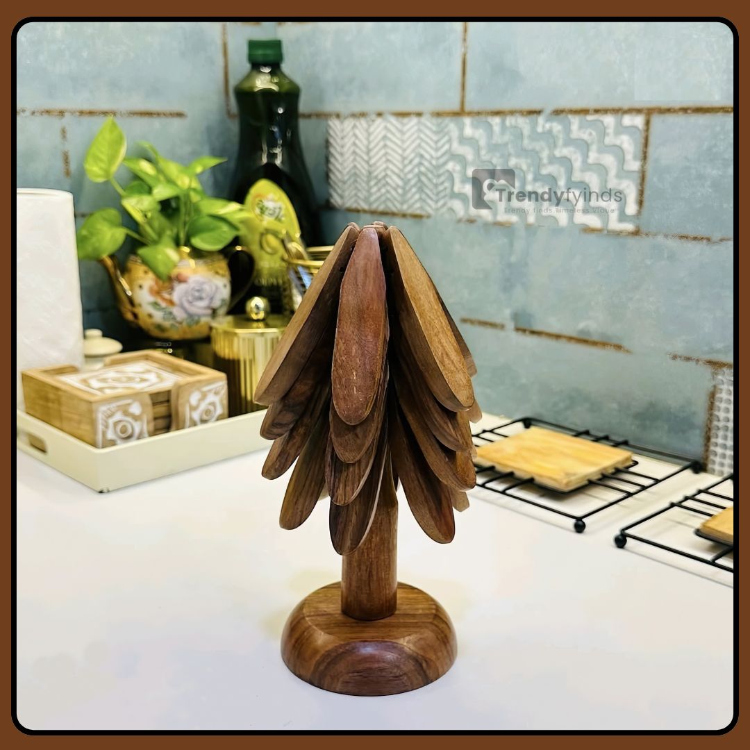 Premium Tree Shape Wooden Trivet Set (Set of 4) by Trendyfyinds™
