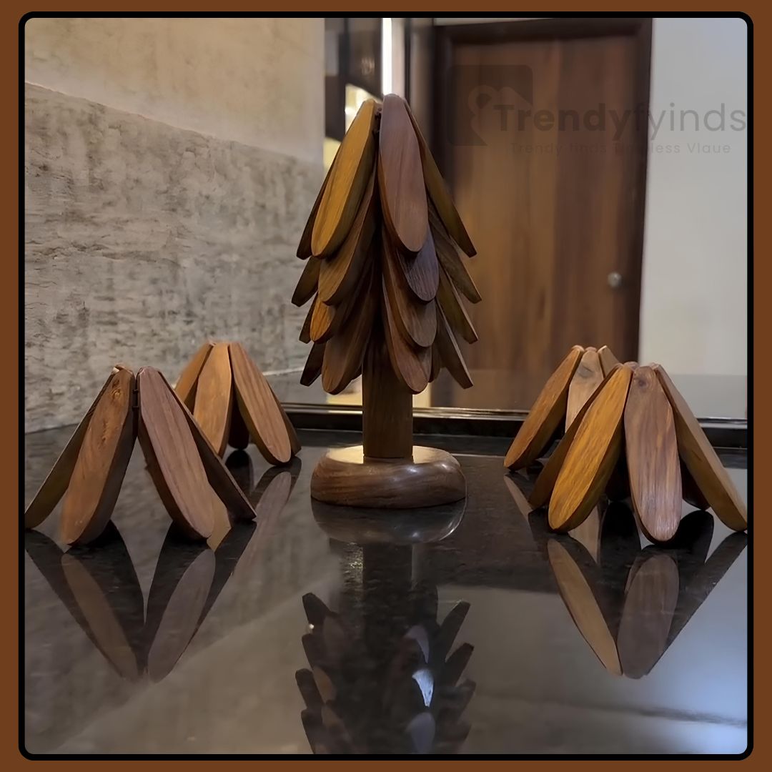 Premium Tree Shape Wooden Trivet Set (Set of 4) by Trendyfyinds™